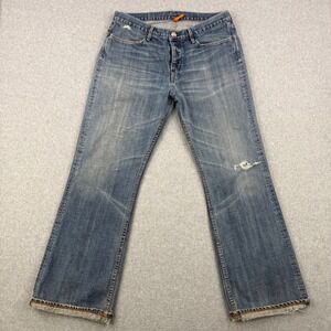 Earnest Sewn Jeans Mens 33x29 Blue Hemingway 07 Straight Cuffed Distressed